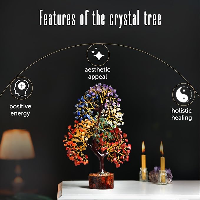 7 Chakra Gemstone Tree (Large Size) - 300 Beads Natural Crystals Feng Shui | Wealth & Growth Tree for Healing & Home Décor