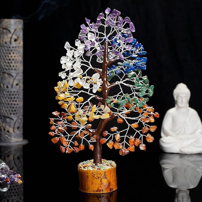 7 Chakra Gemstone Tree (Large Size) - 300 Beads Natural Crystals Feng Shui | Wealth & Growth Tree for Healing & Home Décor