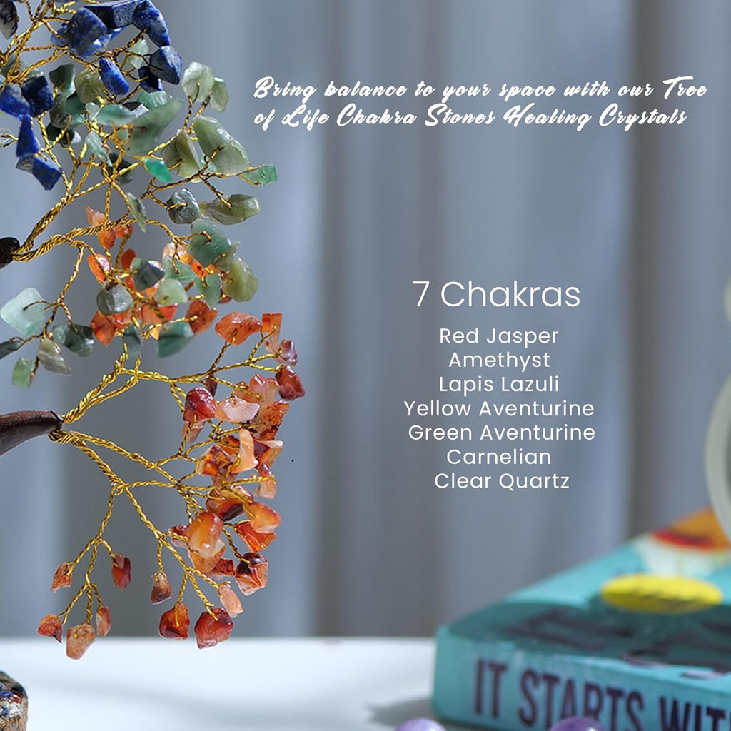7 Chakra Gemstone Tree (Large Size) - 300 Beads Natural Crystals Feng Shui | Wealth & Growth Tree for Healing & Home Décor