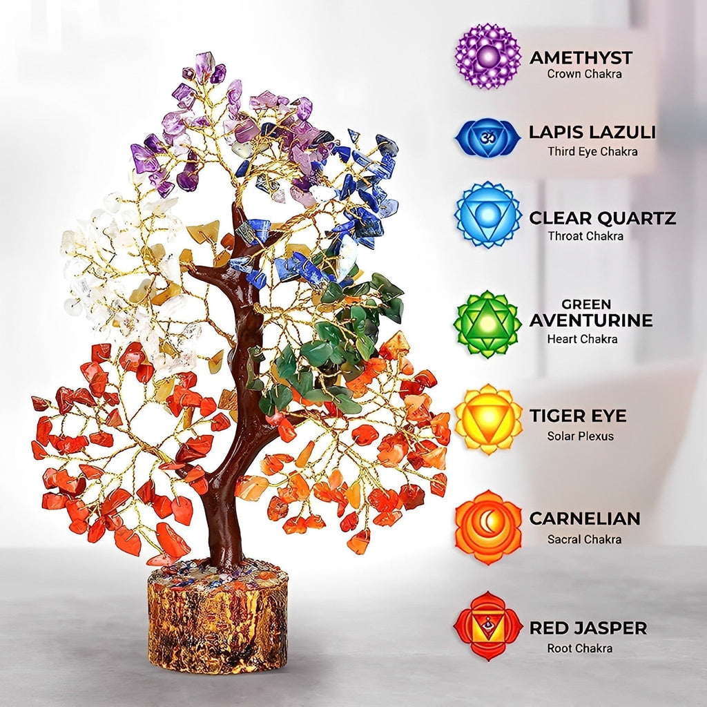 7 Chakra Gemstone Tree (Large Size) - 300 Beads Natural Crystals Feng Shui | Wealth & Growth Tree for Healing & Home Décor