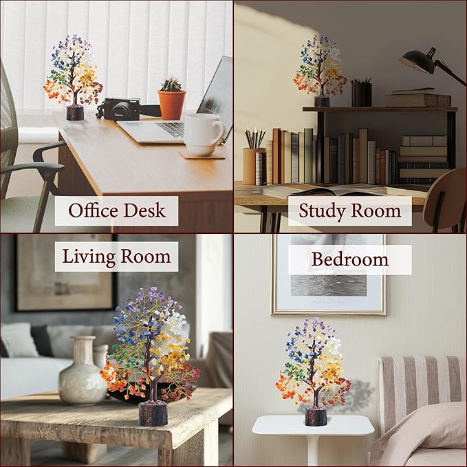 7 Chakra Gemstone Tree (Large Size) - 300 Beads Natural Crystals Feng Shui | Wealth & Growth Tree for Healing & Home Décor