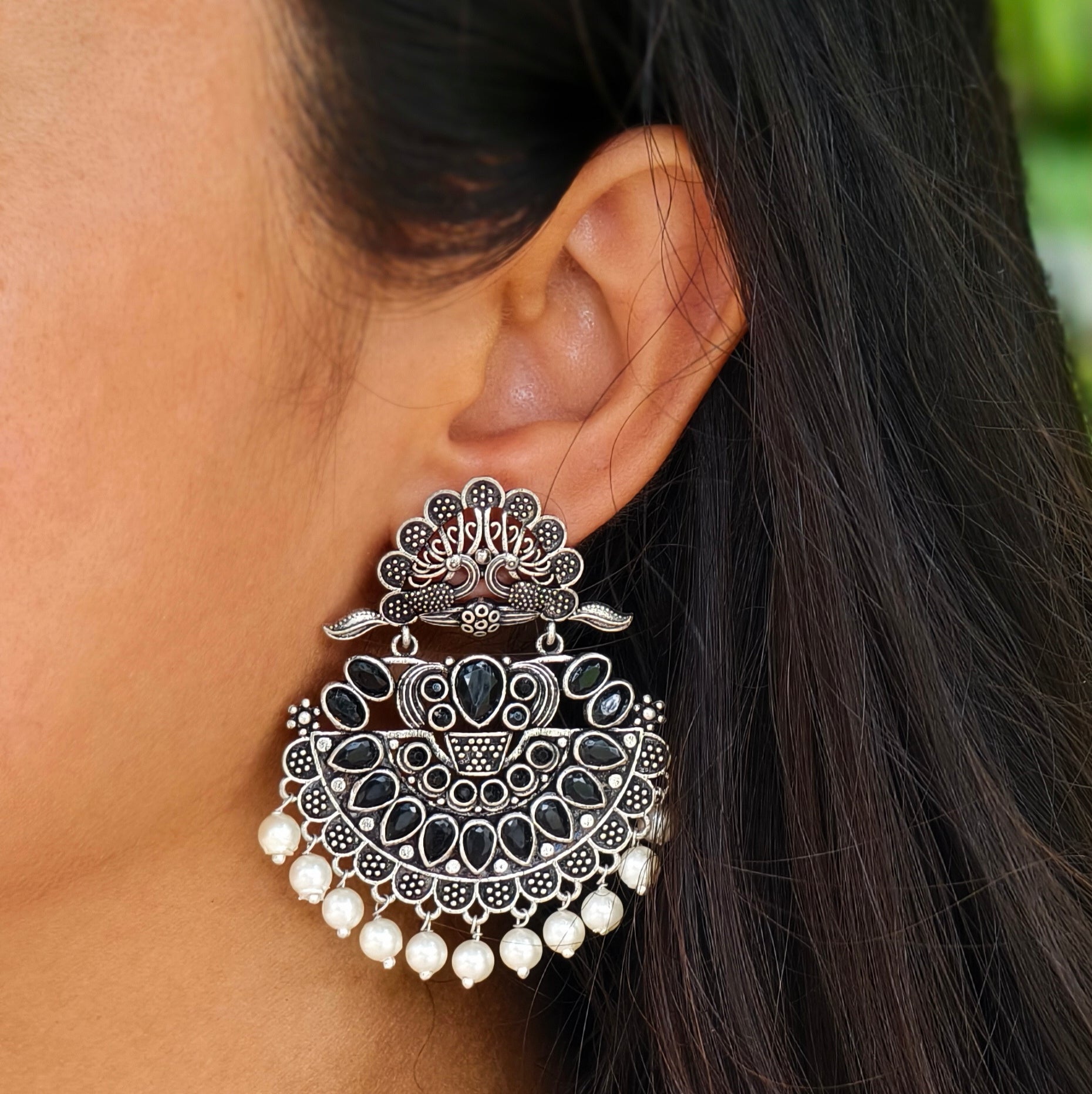 Double Peacock Kundan Chandbali Jhumka Earrings