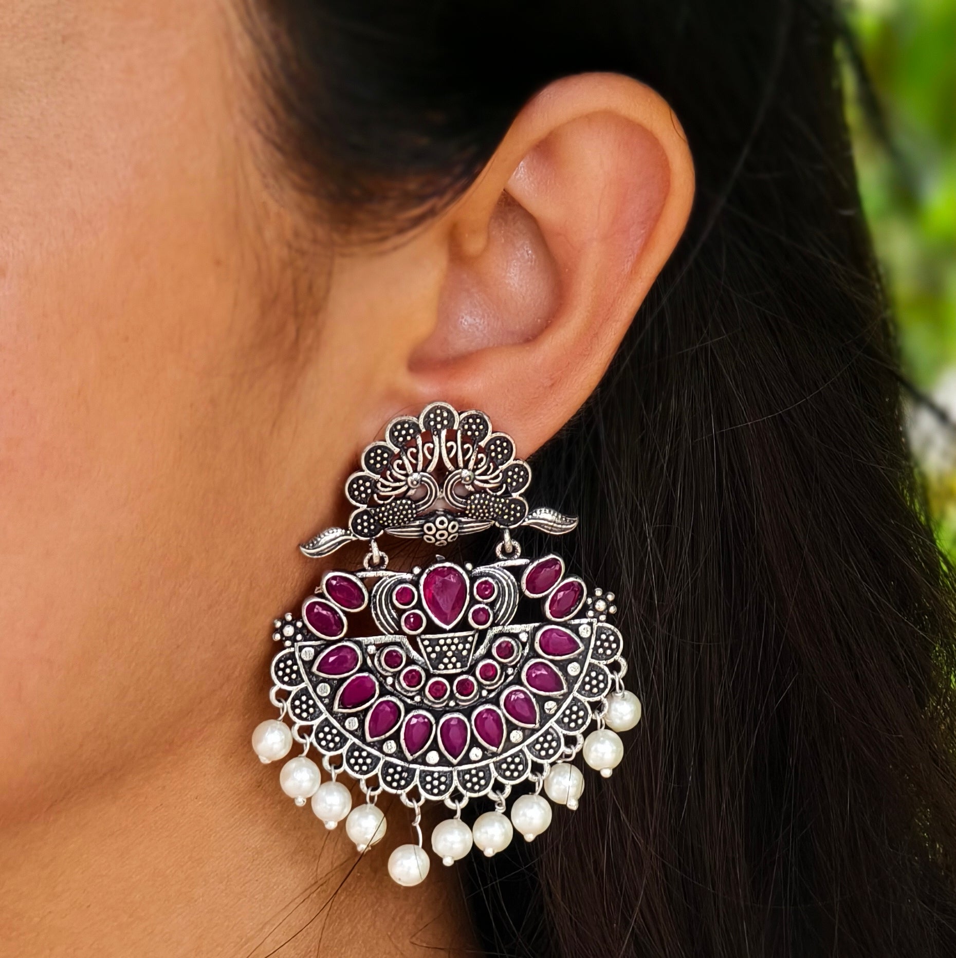 Double Peacock Kundan Chandbali Jhumka Earrings