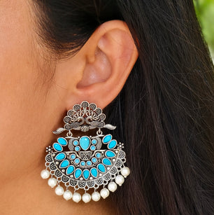 Double Peacock Kundan Chandbali Jhumka Earrings