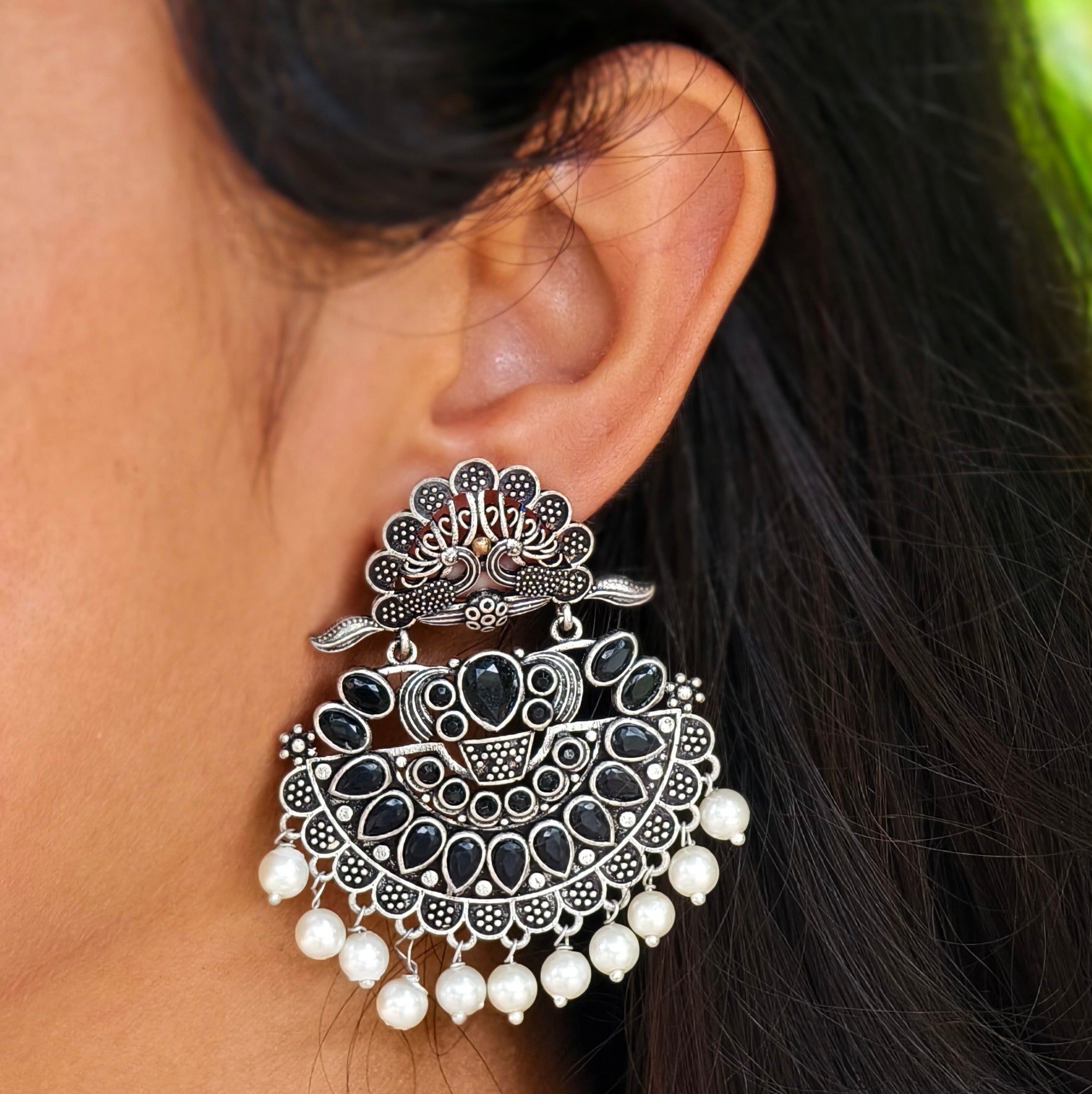 Double Peacock Kundan Chandbali Jhumka Earrings