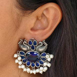 Double Peacock Floral Pearls Intricate Jhumka Earrings