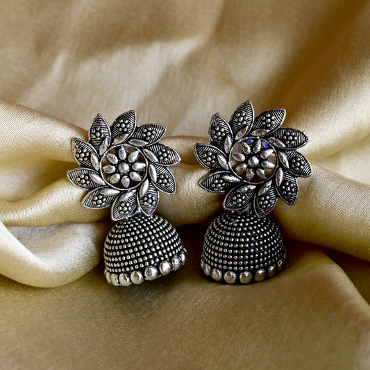 Oxidise Silver Ethnic Jhumka Earrings