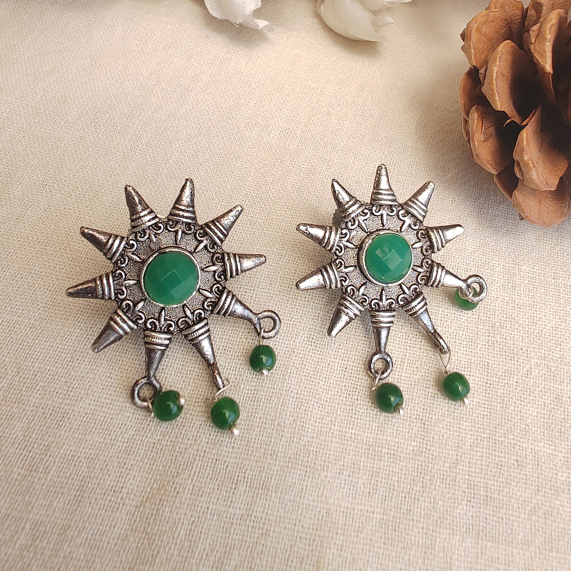 SURYA - Sun Stones Embellished Oxidised Earrings