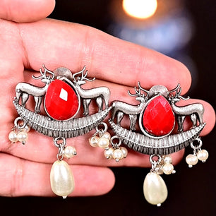 HIRANI - Stone & Pearls Embellished Intricate Jhumka Earrings