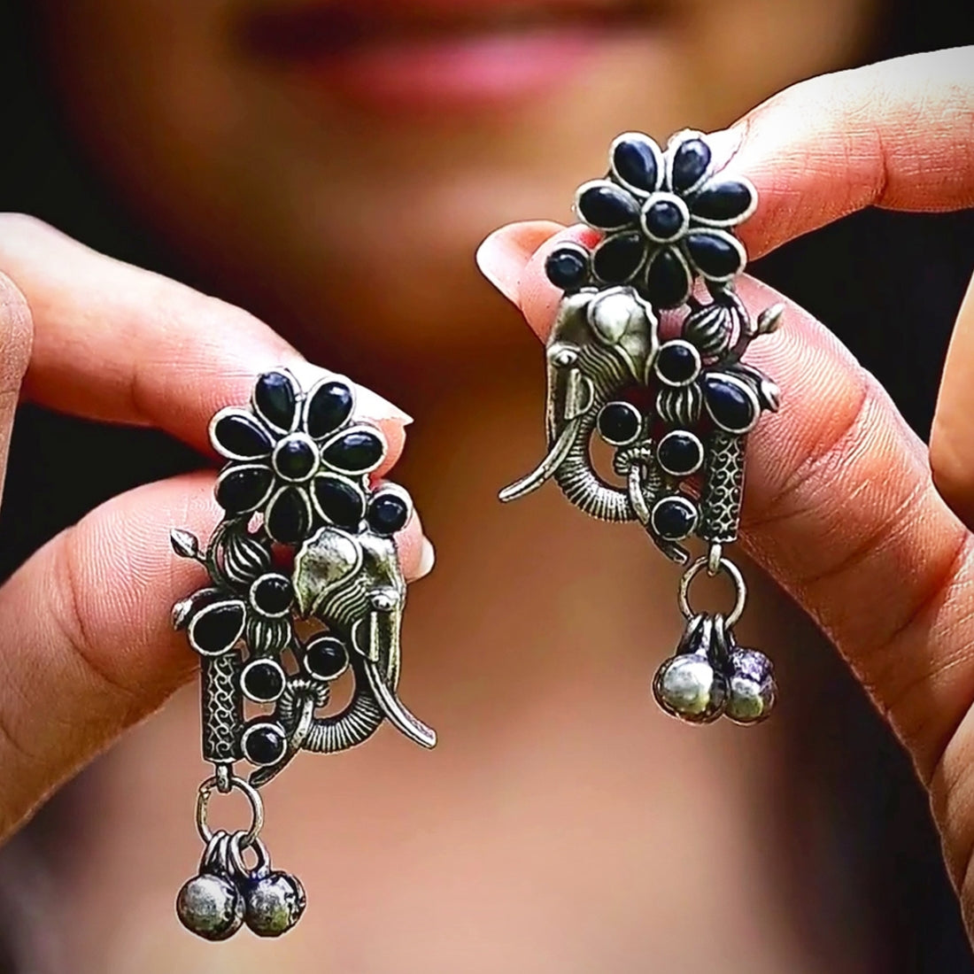 GAJRAJ - Elephant Floral Stones Studded Jhumka Earrings