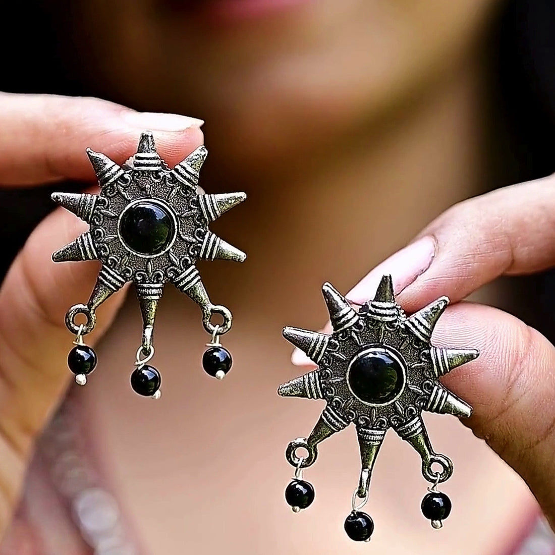 SURYA - Sun Stones Embellished Oxidised Earrings