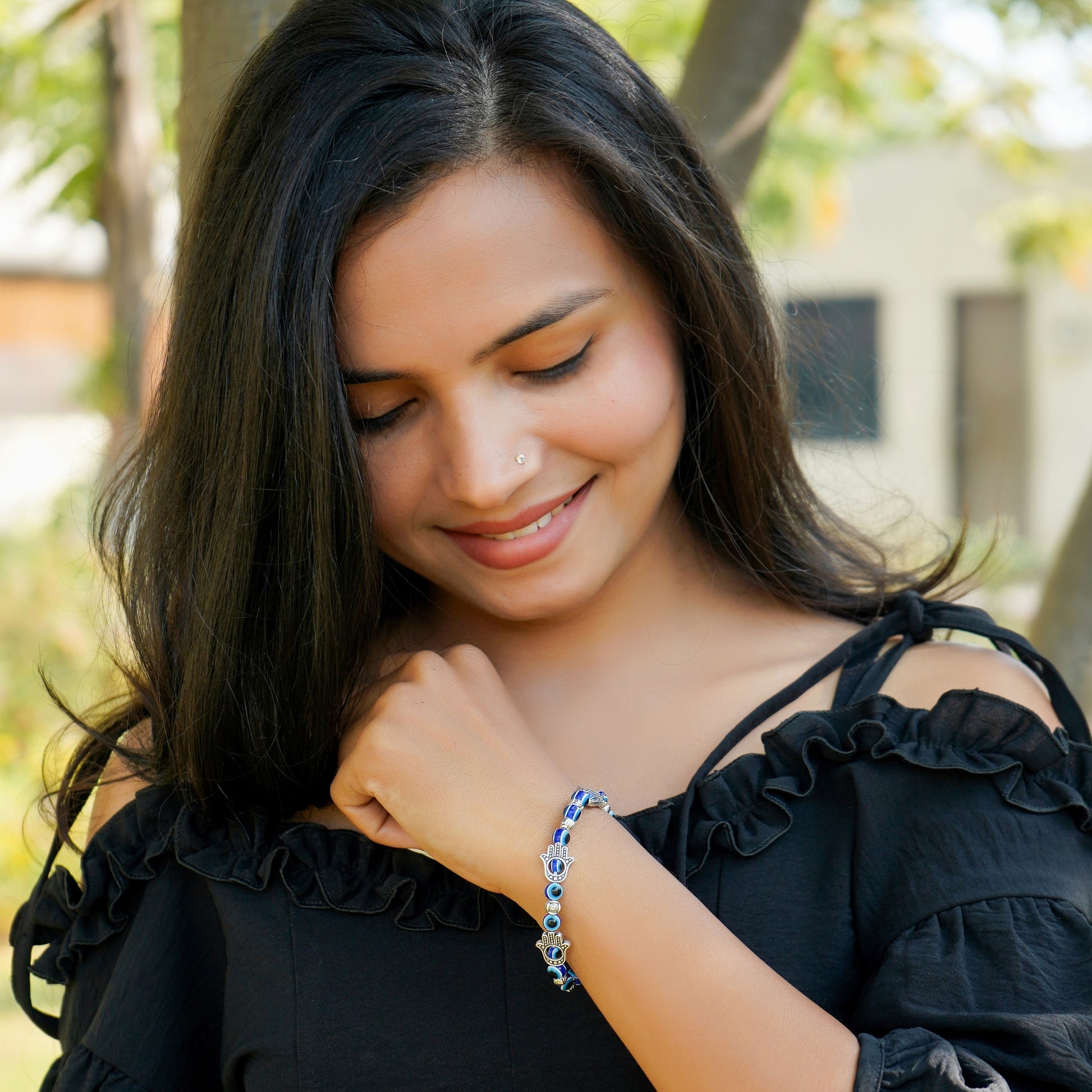 Blue Hamsa Hand Evil Eye Healing Bracelet