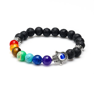 7 Chakra Hamsa Lava Stone Healing Crystal Bracelet