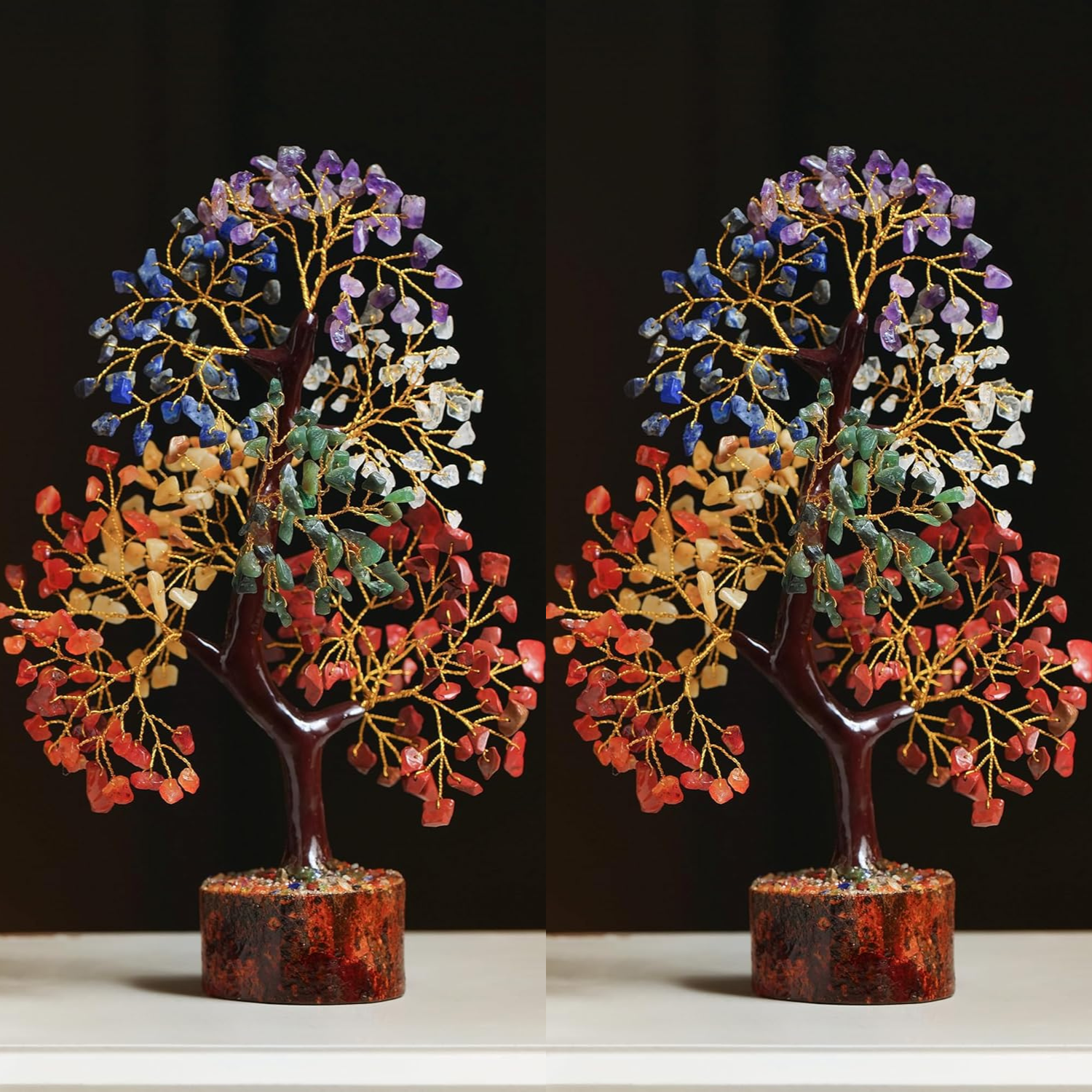 7 Chakra Gemstone Tree (Large Size) - 300 Beads Natural Crystals Feng Shui | Wealth & Growth Tree for Healing & Home Décor