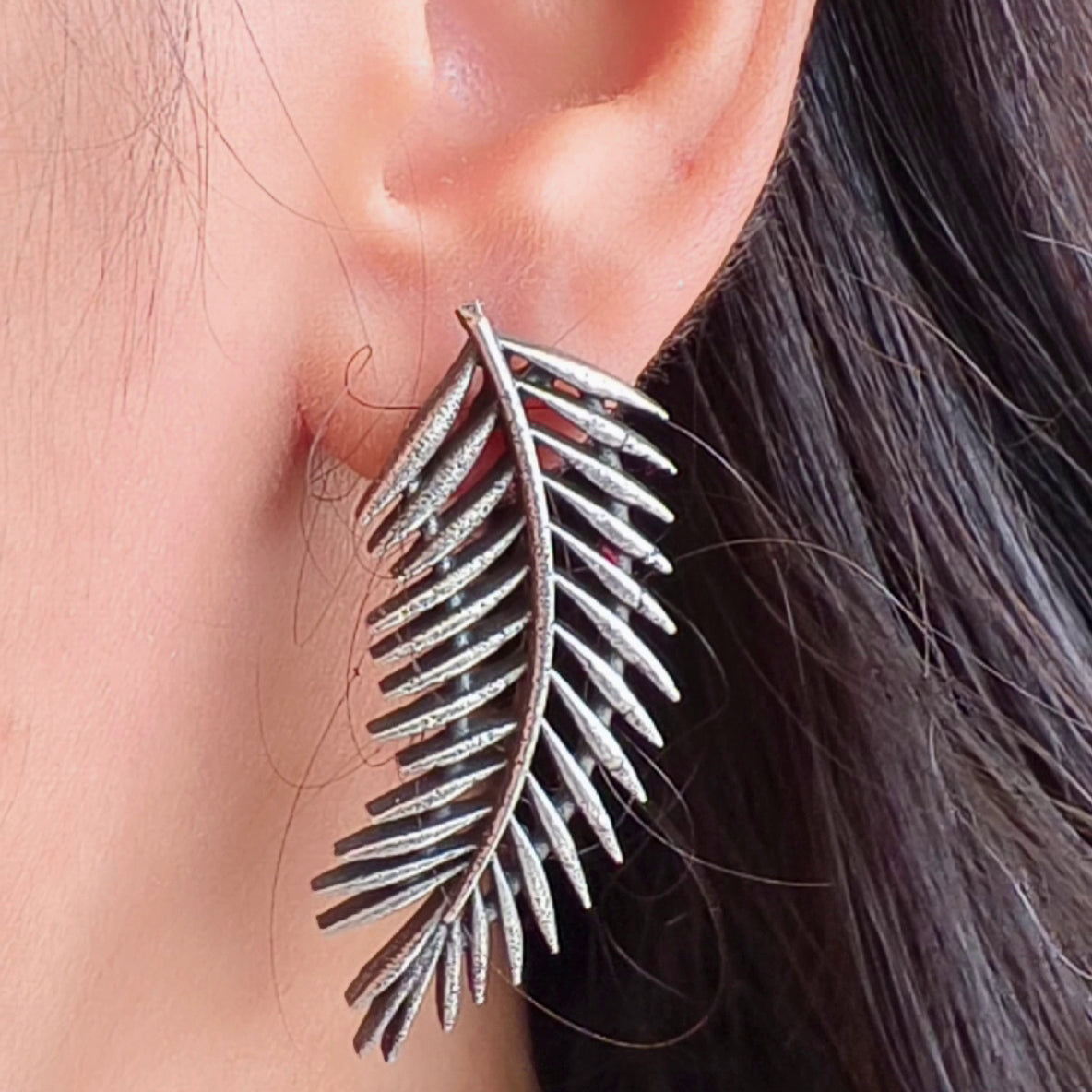 ChuiMui - Silver Look-Alike Palm Leaf Stud Earrings