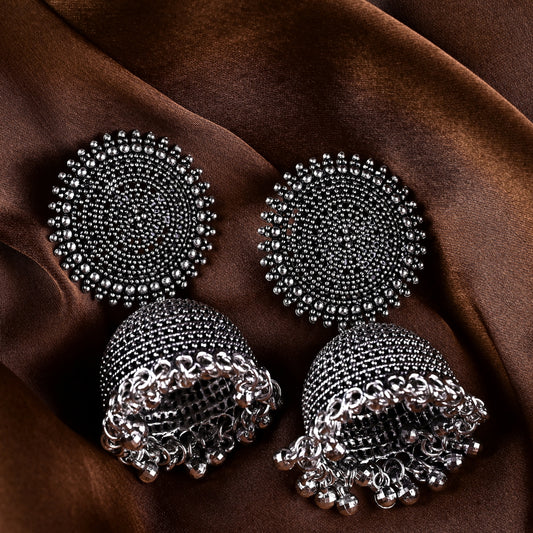 Oxidise Silver Trending Jhumka Earrings