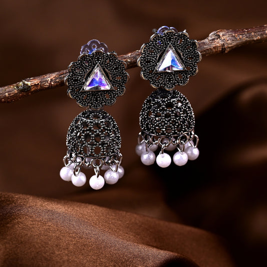 Oxidise Pearl Dome Jhumka Earrings