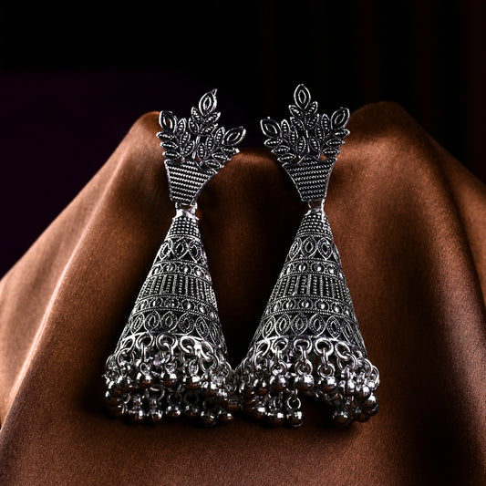 Oxidise Silver Contemporary Jhumka Earrings