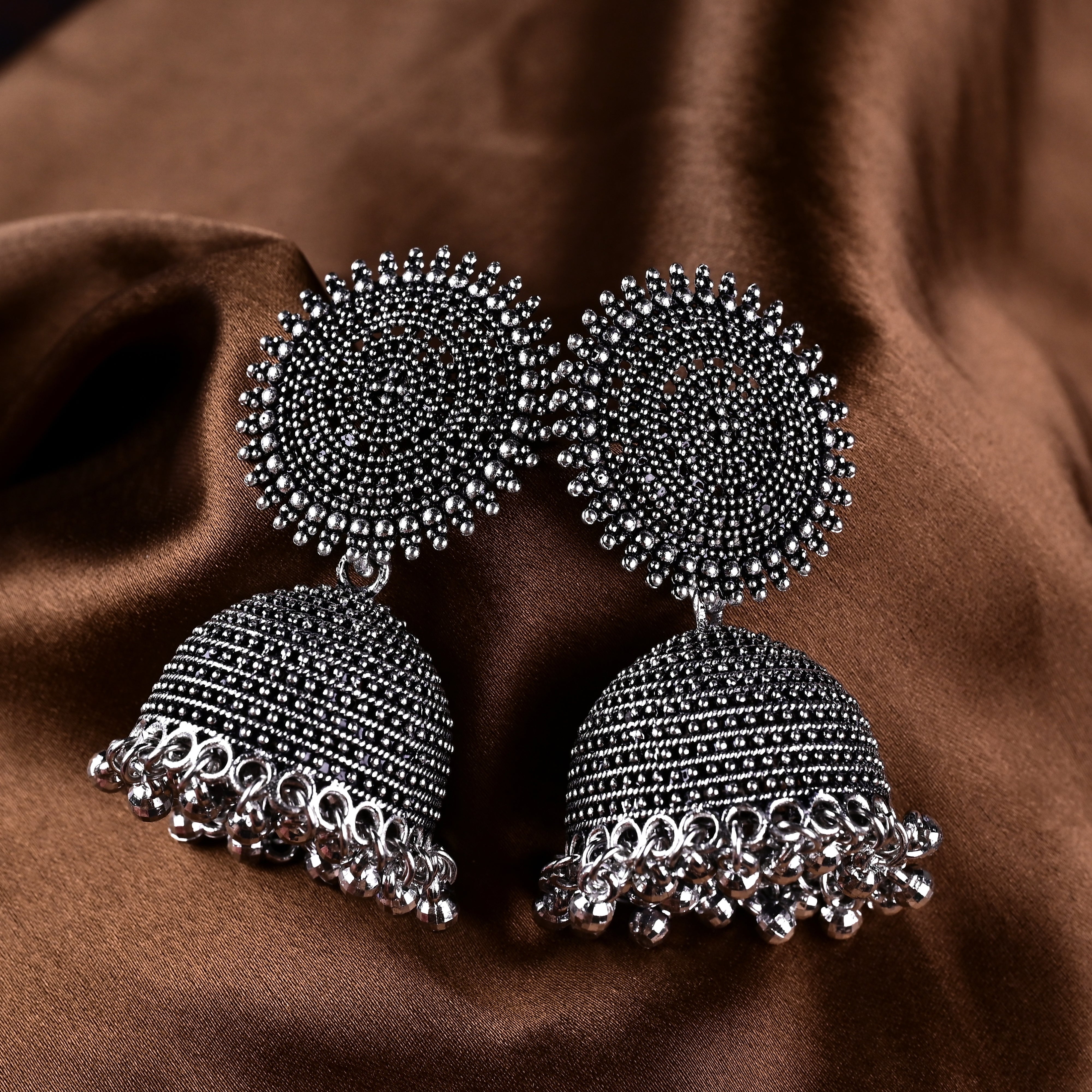 Oxidise Silver Trending Jhumka Earrings