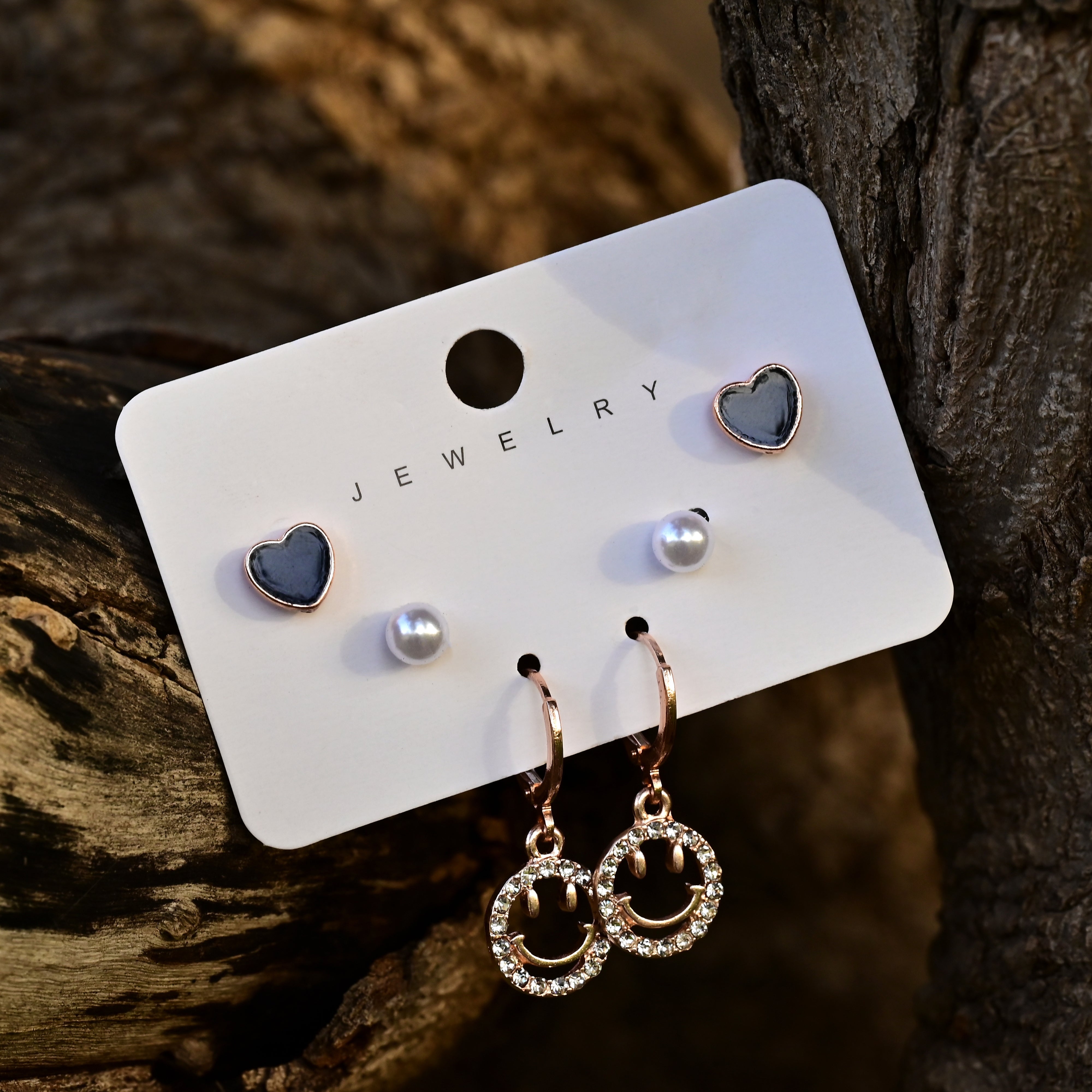 Smiley Face Rose Gold Earrings Set