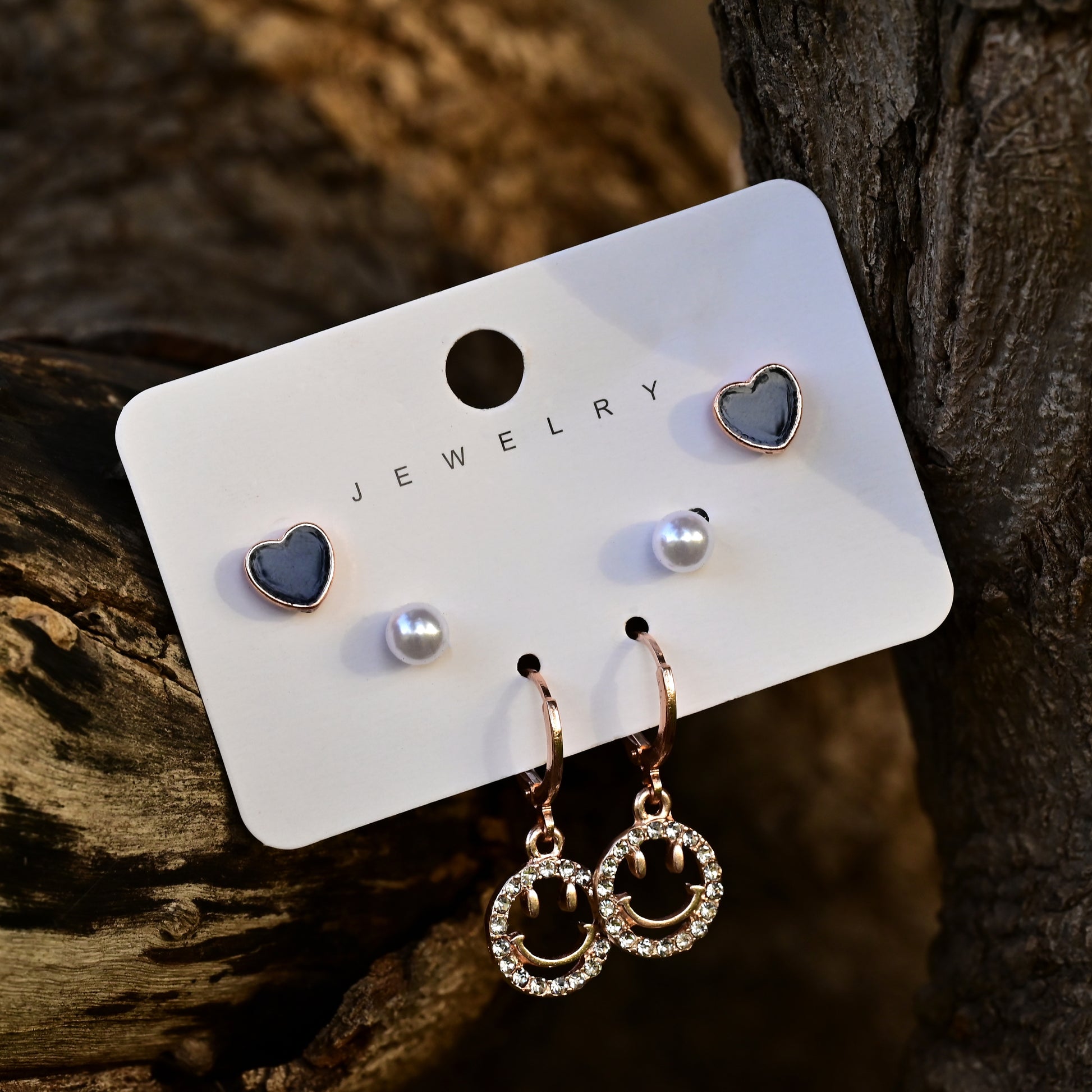 Smiley Face Rose Gold Earrings Set