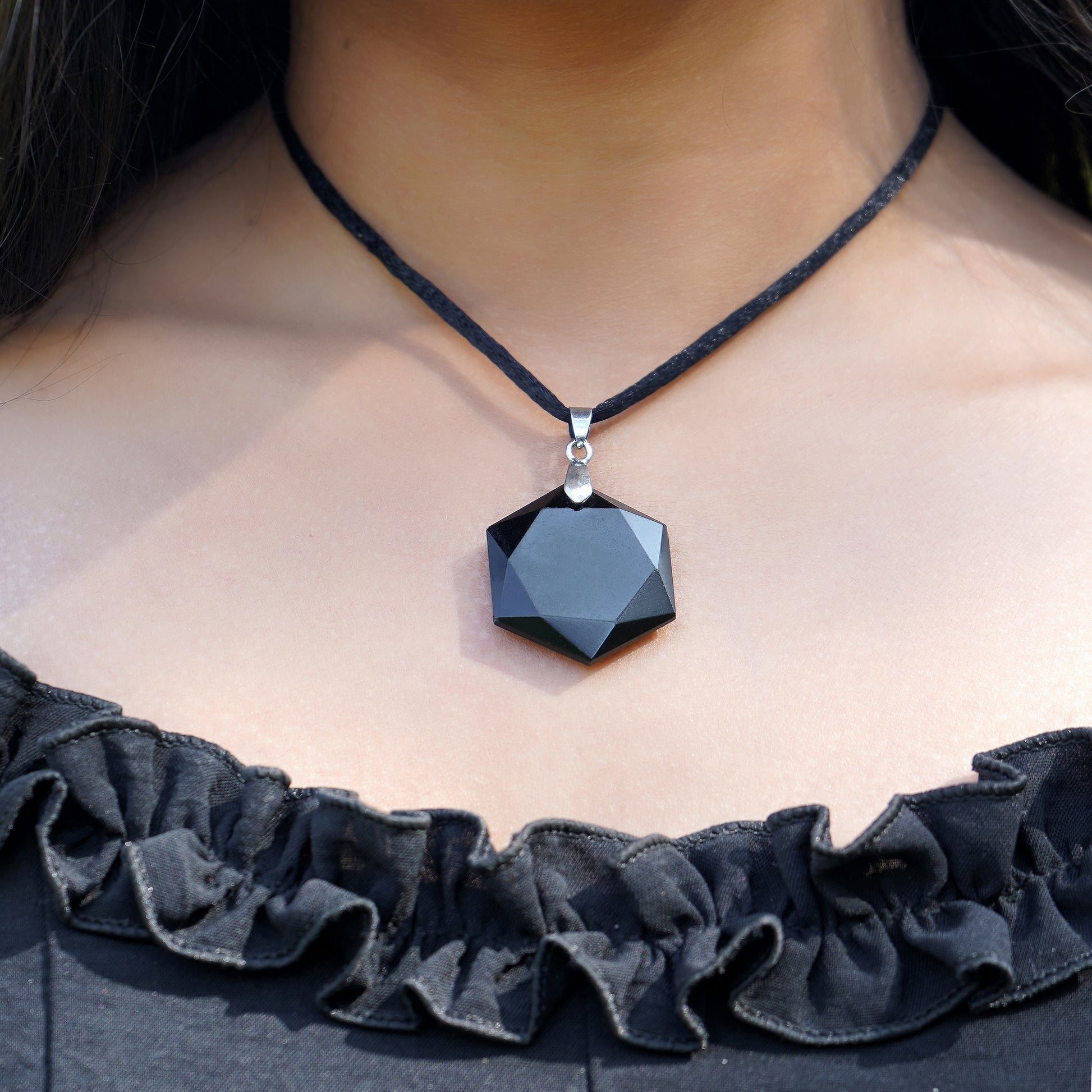 Obsidian Hexagon Crystal Necklace