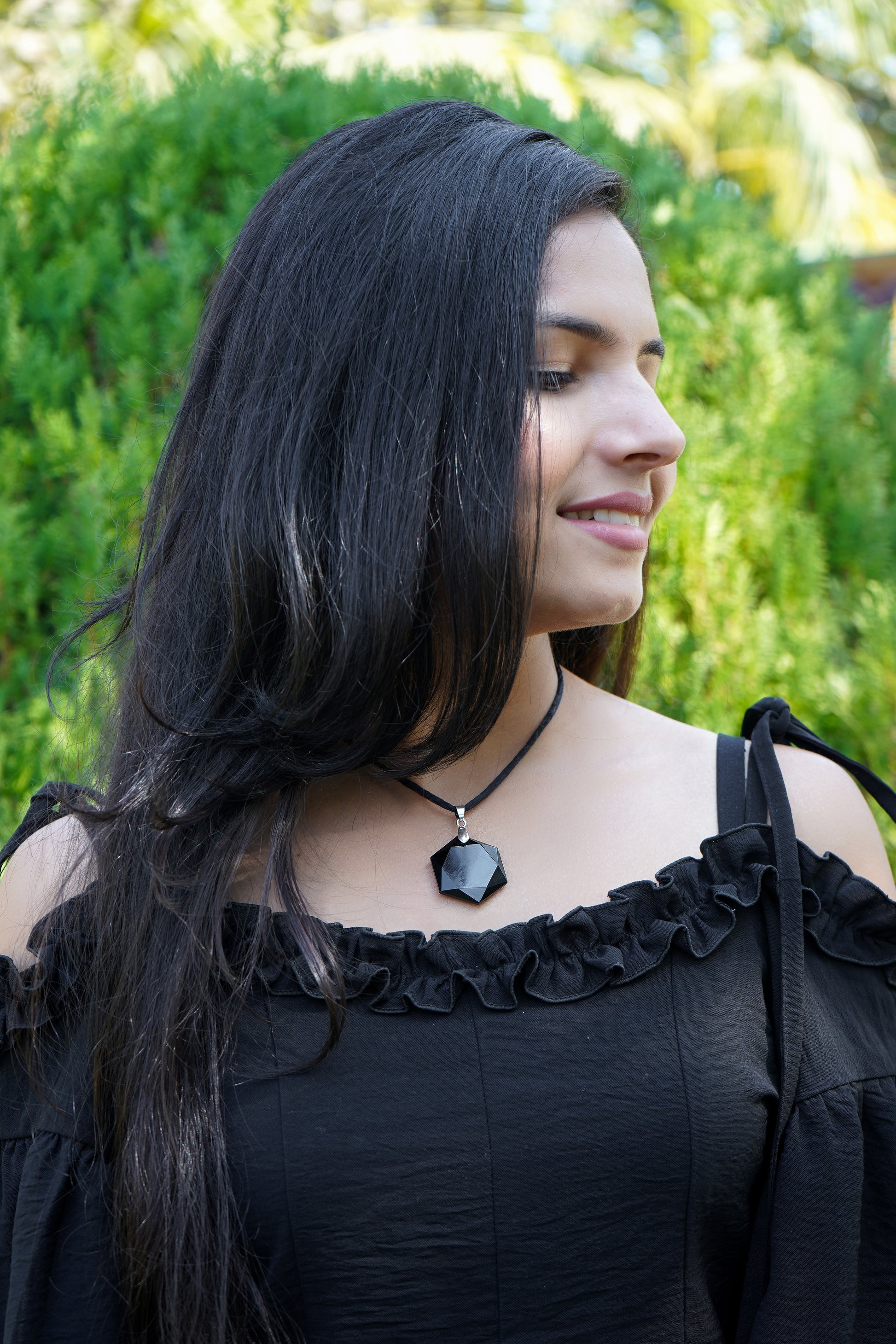 Obsidian Hexagon Crystal Necklace