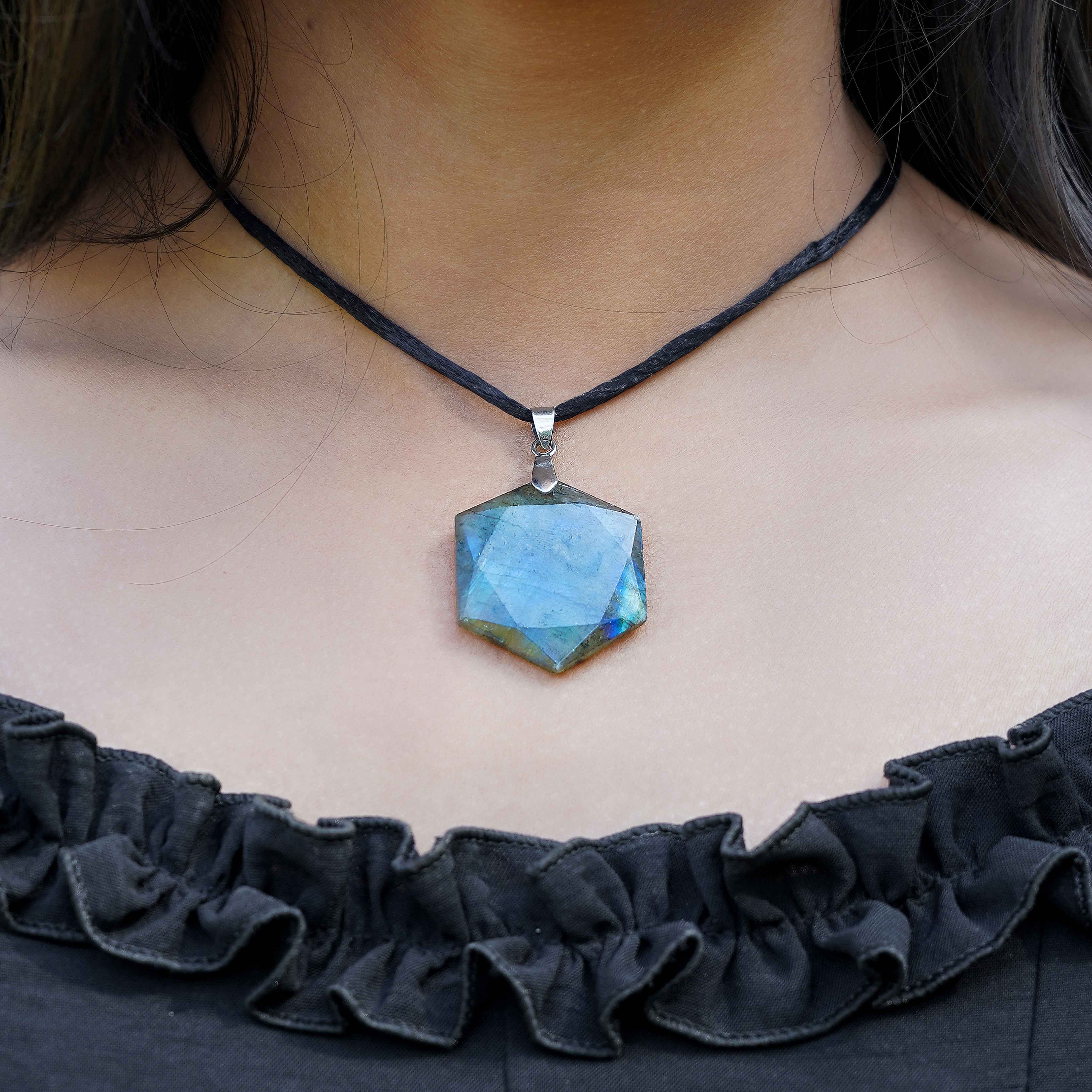 Labradorite Hexagon Crystal Necklace