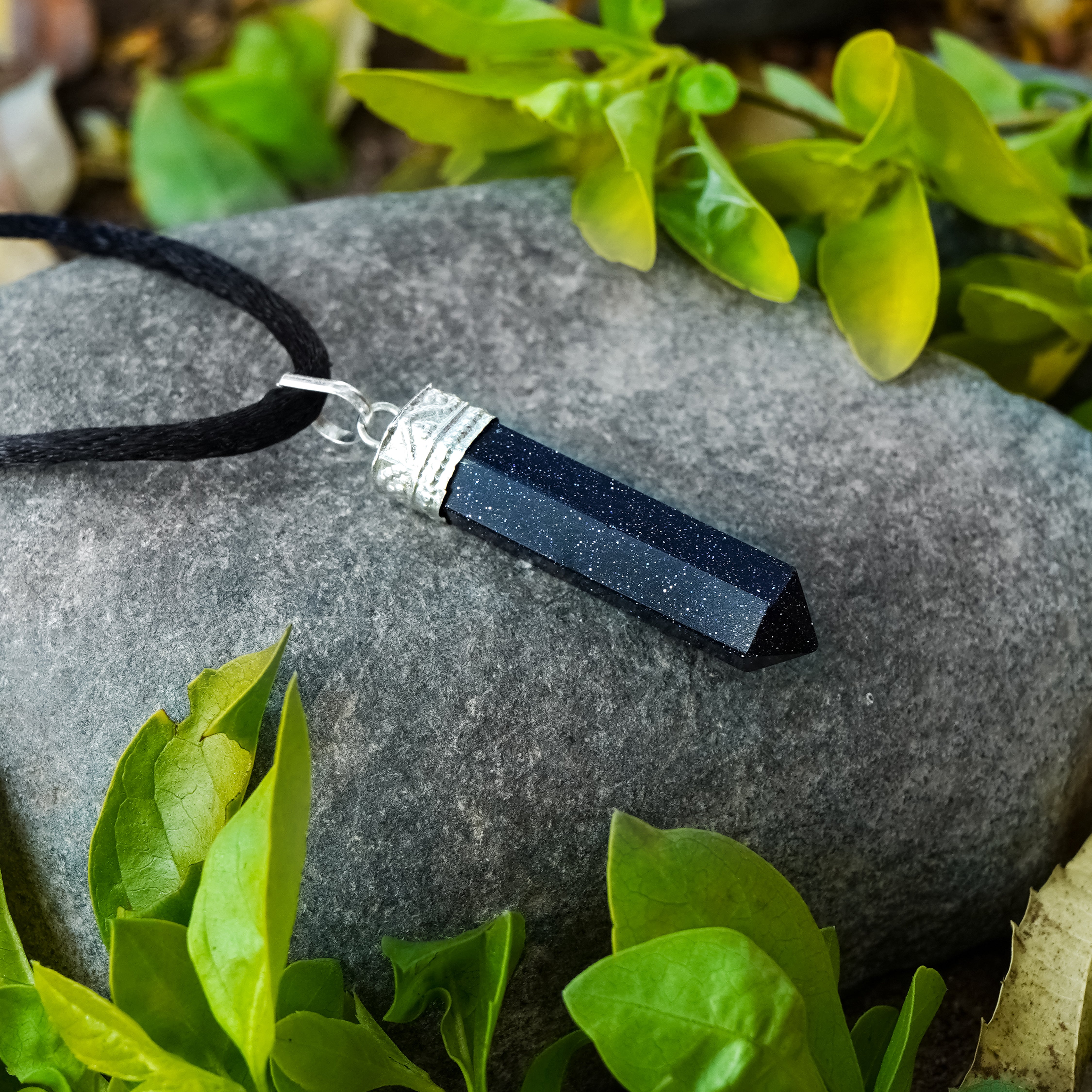 Blue Goldstone Crystal Necklace