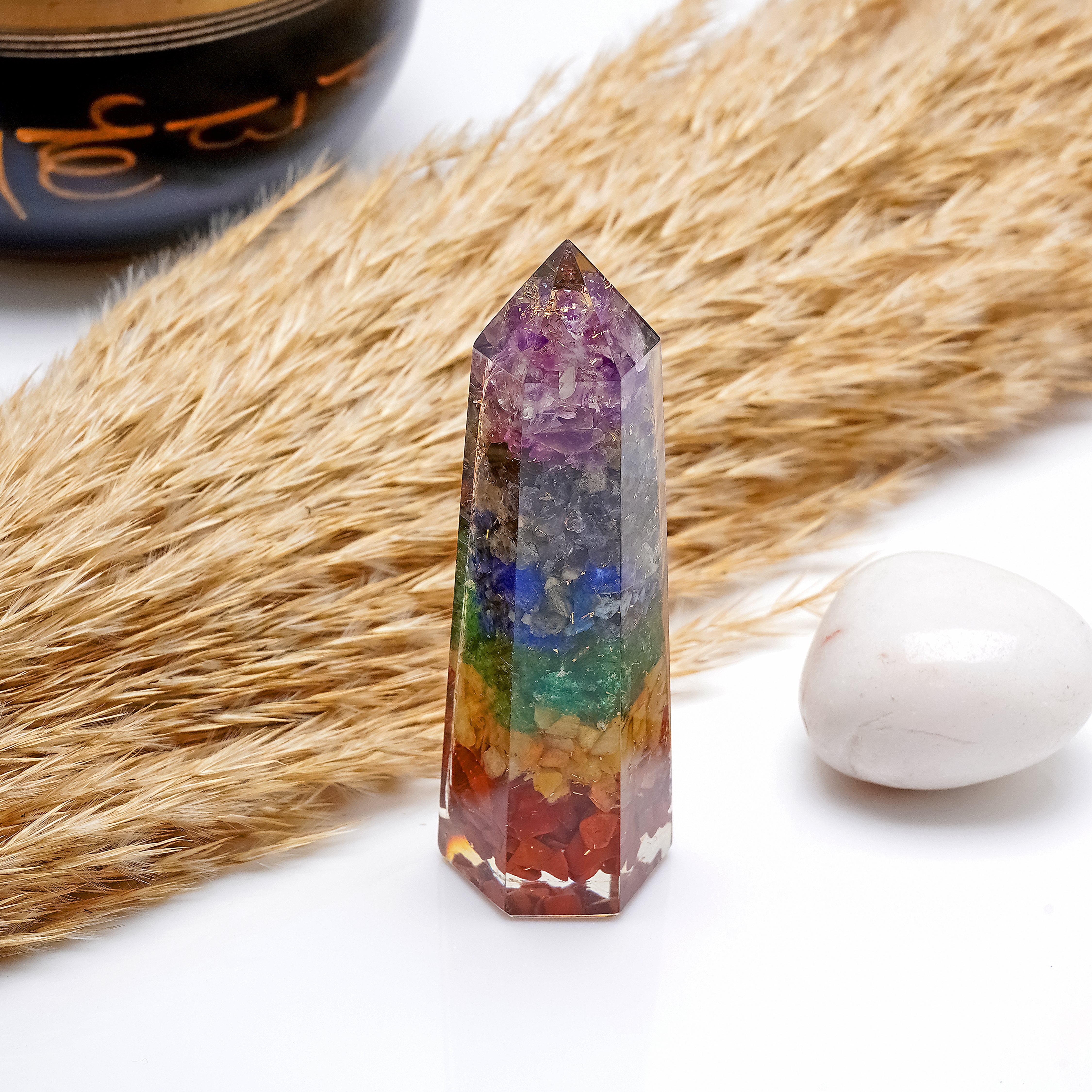 7 Chakra Orgonite Hexagonal Crystal Tower