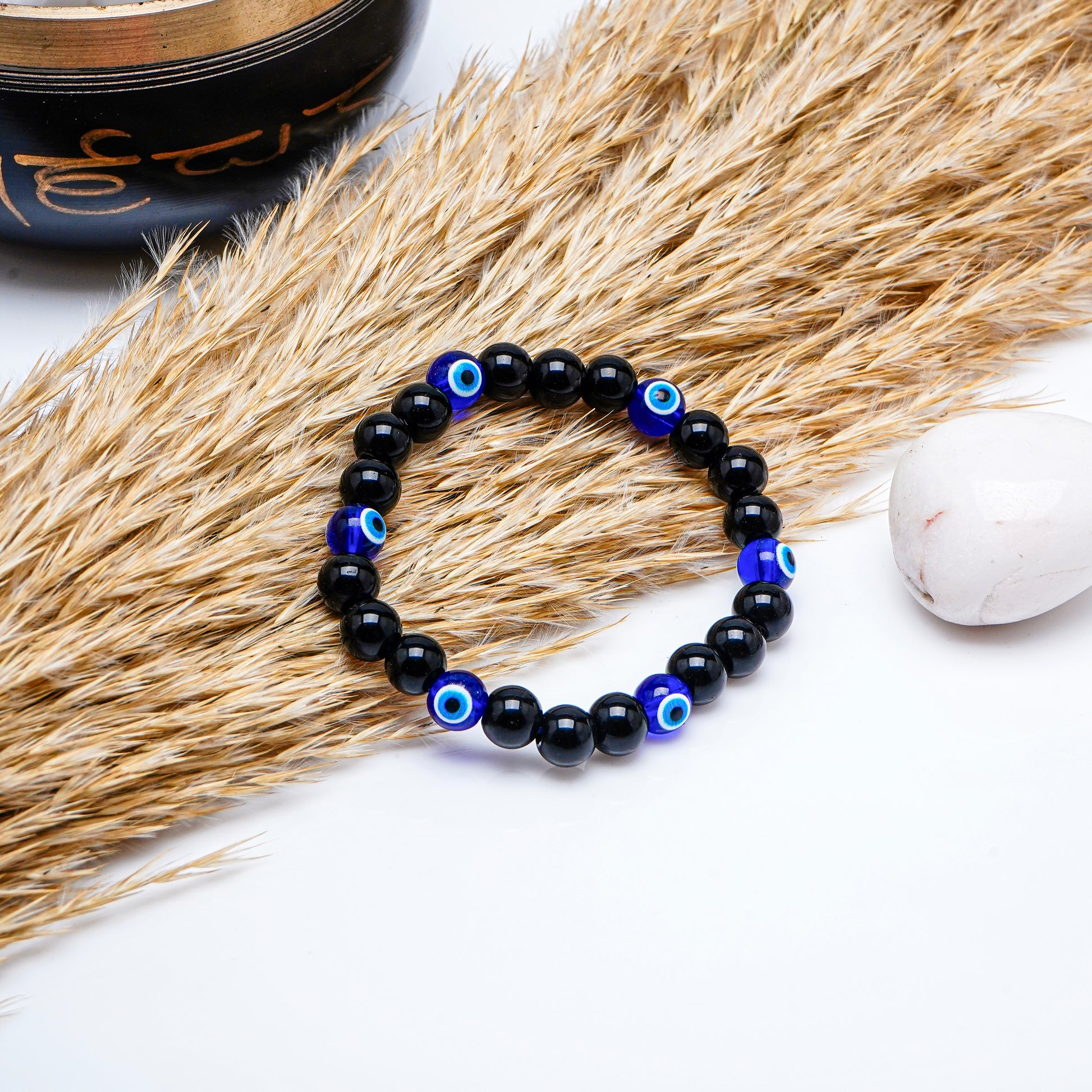 Black Tourmaline Evil Eye Healing Crystal Bracelet