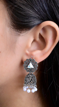 Set of 6 Designer Oxidised Jhumka Earrings Combo