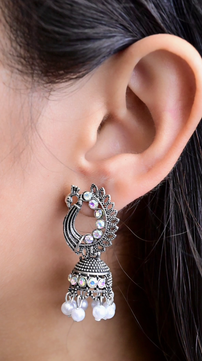 Set of 6 Designer Oxidised Jhumka Earrings Combo